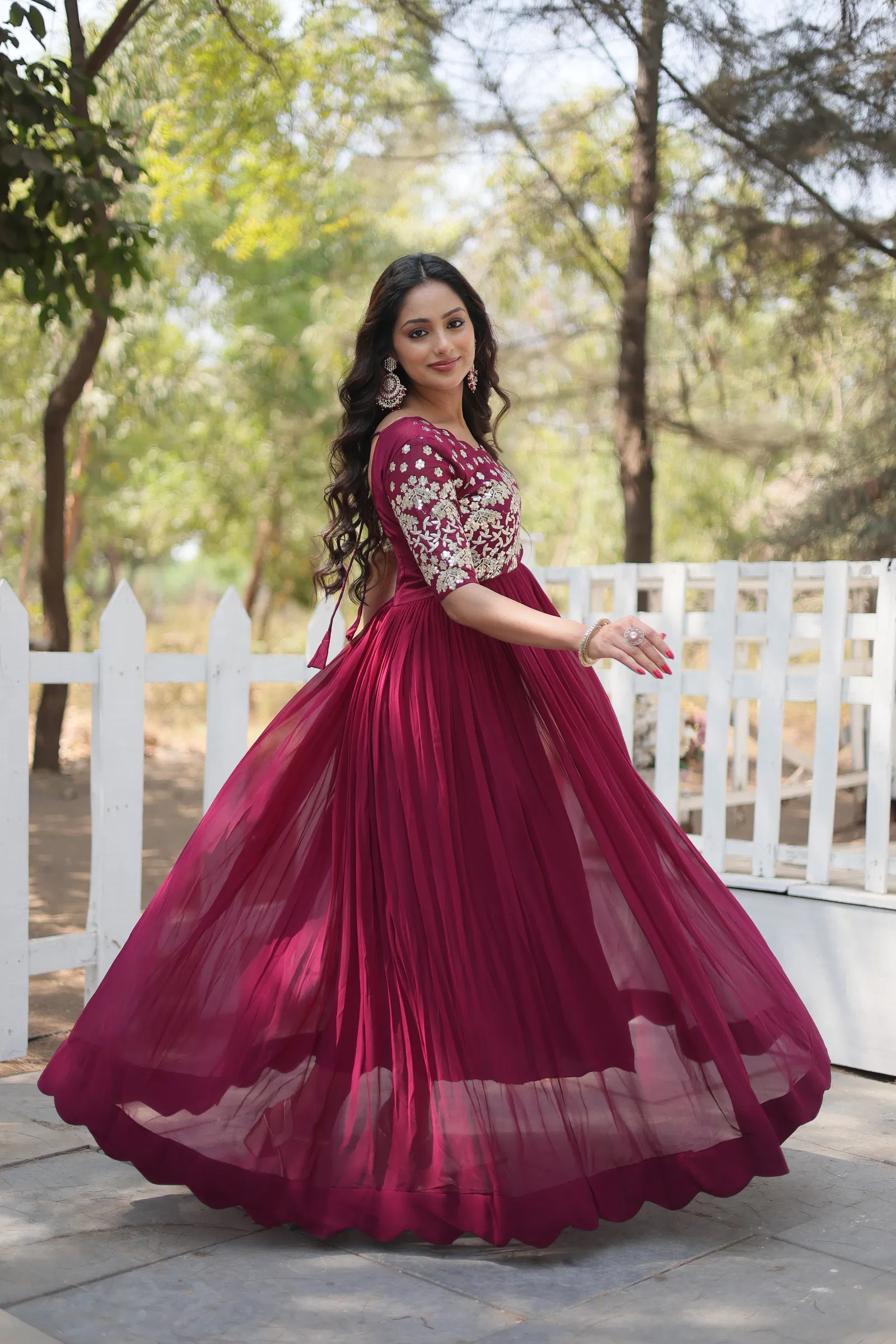 KA 1105 Faux Blooming Embroidery Party Wear Gown Wholesalers In Delhi